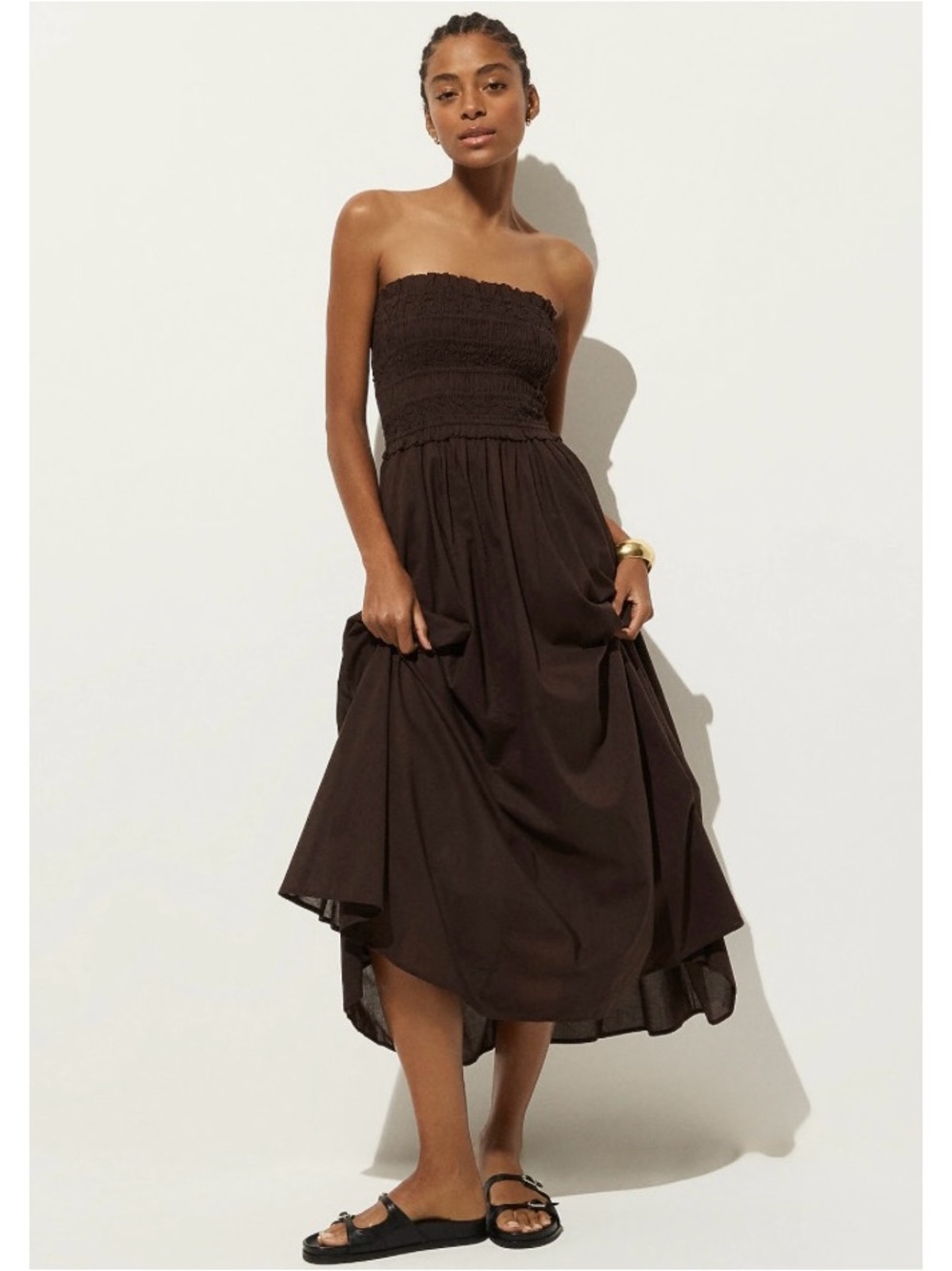 NWT J. Crew Smocked Maxi Dress Cotton Voile Inky Espresso Brown